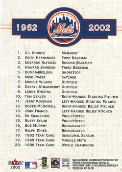 2002 Fleer Mets All-Amazin' 40th Anniversary Team #NNO Checklist Cover Card Back