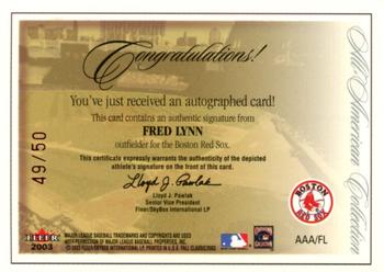 2003 Fleer Fall Classic - All-American Autographs (SN50) #AAA/FL Fred Lynn Back