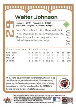 2003 Fleer Fall Classic - Championship Gold #29 Walter Johnson Back