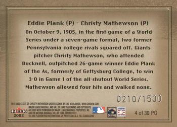 2003 Fleer Fall Classic - Postseason Glory #4 PG Eddie Plank / Christy Mathewson Back