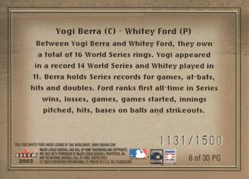 2003 Fleer Fall Classic - Postseason Glory #6 PG Yogi Berra / Whitey Ford Back