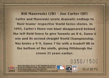 2003 Fleer Fall Classic - Postseason Glory #10 PG Joe Carter / Bill Mazeroski Back