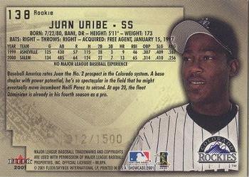 2001 Fleer Showcase #138 Juan Uribe Back