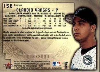 2001 Fleer Showcase #156 Claudio Vargas Back