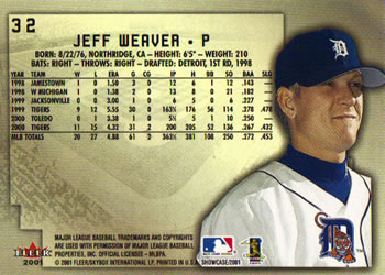 2001 Fleer Showcase #32 Jeff Weaver Back