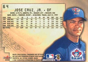 2001 Fleer Showcase #64 Jose Cruz Jr. Back