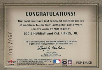 2003 Fleer Fall Classic - Postseason Glory Dual Patch #PGP-EM/CR Cal Ripken Jr. / Eddie Murray Back