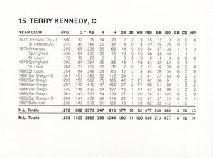 1988 French/Bray Baltimore Orioles #NNO Terry Kennedy Back