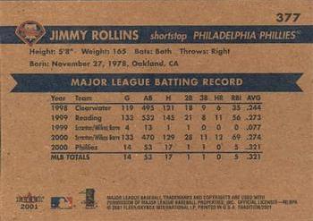 2001 Fleer Tradition #377 Jimmy Rollins Back