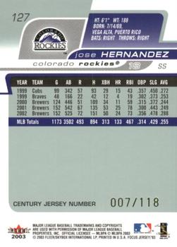 2003 Fleer Focus Jersey Edition - Century Parallel #127 Jose Hernandez Back