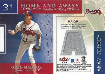 2003 Fleer Focus Jersey Edition - Home and Aways Game Jersey #HA-GM Greg Maddux Back
