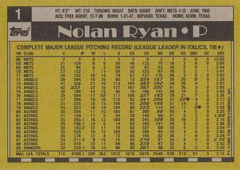 1990 Topps #1 Nolan Ryan Back