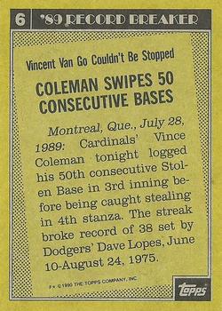 1990 Topps #6 Vince Coleman Back