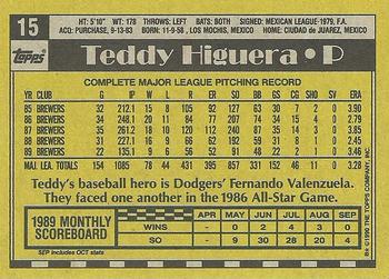 1990 Topps #15 Teddy Higuera Back