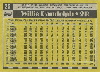 1990 Topps #25 Willie Randolph Back