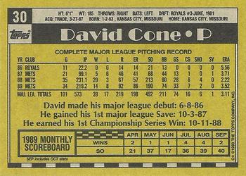 1990 Topps #30 David Cone Back