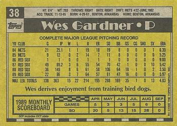 1990 Topps #38 Wes Gardner Back