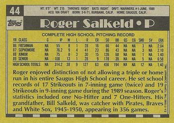 1990 Topps #44 Roger Salkeld Back