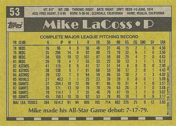 1990 Topps #53 Mike LaCoss Back