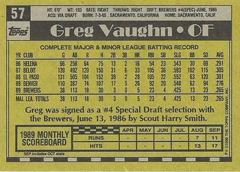 1990 Topps #57 Greg Vaughn Back