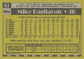 1990 Topps #63 Mike Pagliarulo Back