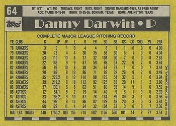 1990 Topps #64 Danny Darwin Back