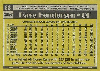1990 Topps #68 Dave Henderson Back