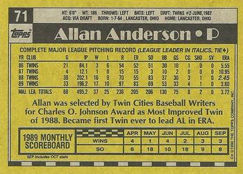 1990 Topps #71 Allan Anderson Back
