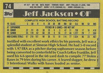 1990 Topps #74 Jeff Jackson Back