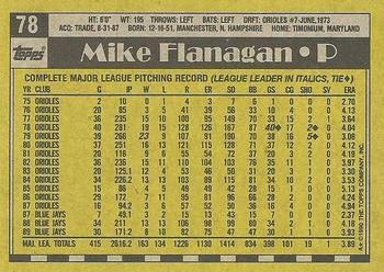 1990 Topps #78 Mike Flanagan Back
