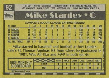 1990 Topps #92 Mike Stanley Back