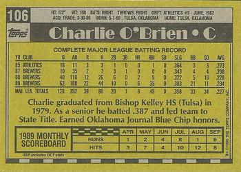 1990 Topps #106 Charlie O'Brien Back