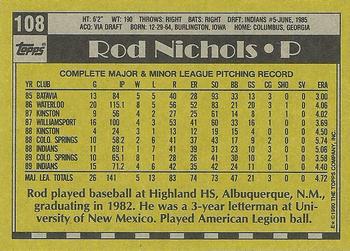 1990 Topps #108 Rod Nichols Back