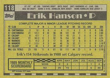 1990 Topps #118 Erik Hanson Back