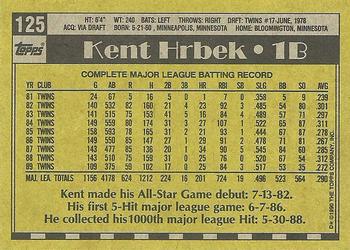 1990 Topps #125 Kent Hrbek Back