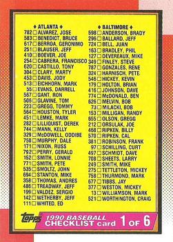 1990 Topps #128 Checklist 1 of 6 Front