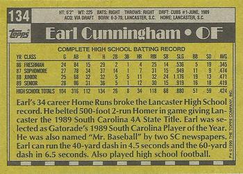 1990 Topps #134 Earl Cunningham Back
