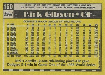 1990 Topps #150 Kirk Gibson Back