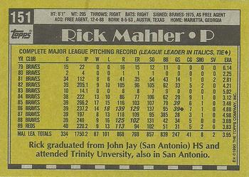1990 Topps #151 Rick Mahler Back