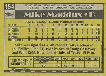 1990 Topps #154 Mike Maddux Back