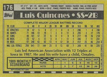1990 Topps #176 Luis Quinones Back