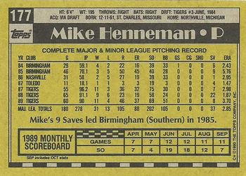 1990 Topps #177 Mike Henneman Back