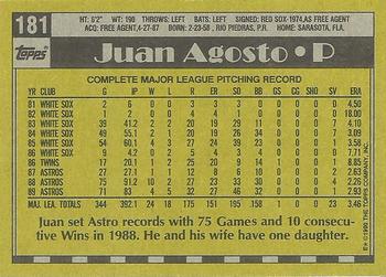1990 Topps #181 Juan Agosto Back