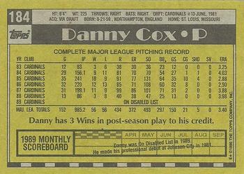 1990 Topps #184 Danny Cox Back