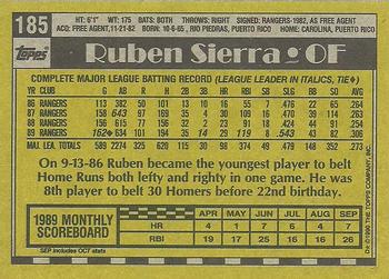 1990 Topps #185 Ruben Sierra Back