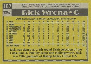 1990 Topps #187 Rick Wrona Back