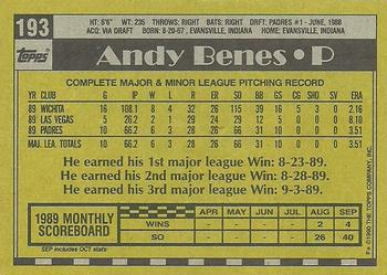 1990 Topps #193 Andy Benes Back