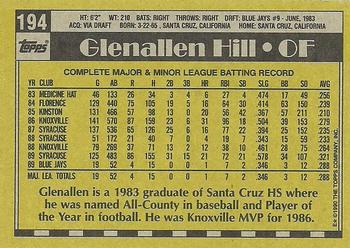 1990 Topps #194 Glenallen Hill Back