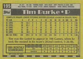 1990 Topps #195 Tim Burke Back