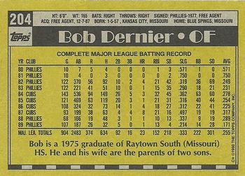 1990 Topps #204 Bob Dernier Back